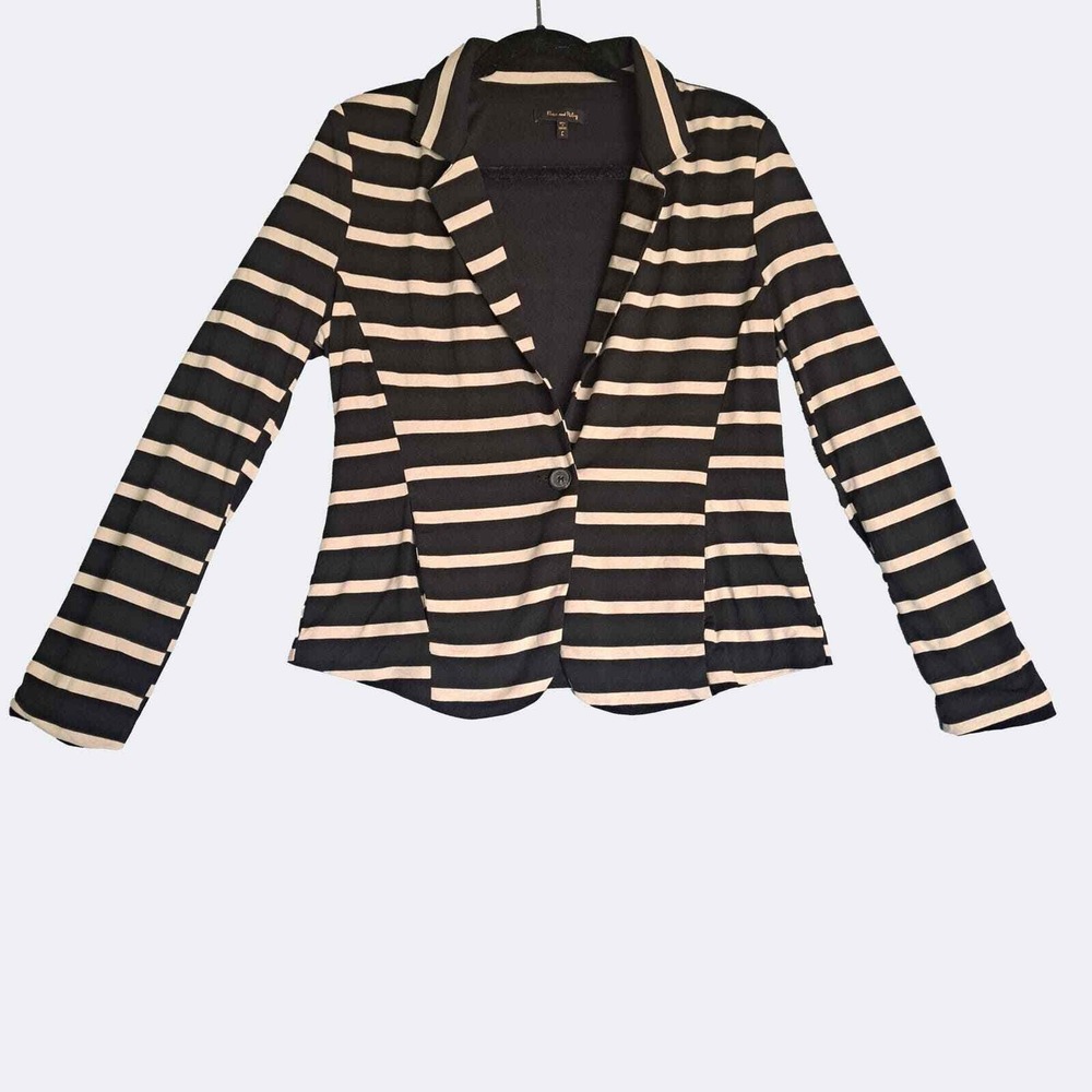 Max and Riley Blazer Sz L Women's Black &β Cream One Button Long Sleeve